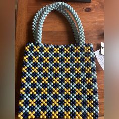 Fantastic Hand Beaded Bag - Gorgeous Weight To It ! Done In 70s Vintage Style Blue Beaded Rectangular Bag, Retro Blue Tote Shoulder Bag, Retro Blue Shoulder Bag For Shopping, Retro Blue Handmade Bags, Retro Handmade Blue Bags, Handmade Vintage Blue Shoulder Bag, White Sling Bag, Hand Beaded Bag, Camo Backpack