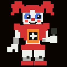 a pixellated image of a red and white clown holding a cell phone in one hand