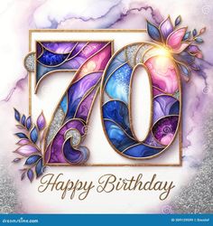 an image of a birthday card with the number seventy on it and flowers in the middle