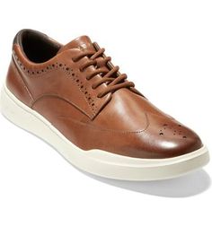 Cole Haan Grand Crosscourt Wingtip Sneaker | Nordstromrack Brown Low-top Lace-up Shoes For Business Casual, Classic Low-top Sneakers For Business Casual, Brown Leather Oxfords With Perforations, Classic Brown Sneakers With Perforations, Brown Perforated Oxfords For Business, Business Brown Oxfords With Perforations, Brown Wingtip Sneakers With Perforations, Brown Low-top Oxfords With Laces, Brown Leather Lace-up Shoes With Perforations