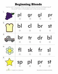 beginning blends worksheet with pictures to help students learn how to spell the words