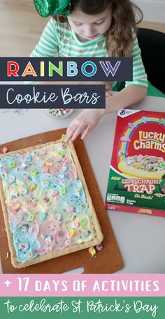 Rainbow Cookie Bars | St. Patrick’s Day treat for kids with Lucky Charms | Fun ideas and activities to celebrate St. Patty’s Day with family. #sponsored #17DaysofMagic Leprechaun Traps Ideas For Kids, Leprechaun Traps Ideas, Diy Leprechaun, St Patrick Day Snacks, Leprechaun Tricks, St Patrick's Day Treats, Rainbow Cookie, Number Printables, Simple Snacks