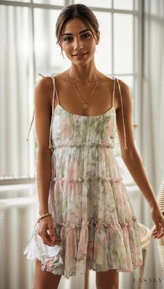 Lasaky - Fashionable Sling Dress with Prints, Belted Waist, and Flowy Hem Wardrobe Build, Ruffle Summer Dress, Short Beach Dresses, Boho Sundress, Sun Dresses, Boho Mini Dress, Ruffle Mini Dress, Super Cute Dresses, Suspender Dress