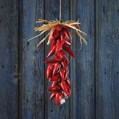 some red peppers hanging from a string