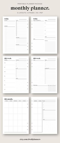 the printable planner page is shown in four different sections, including one for each month