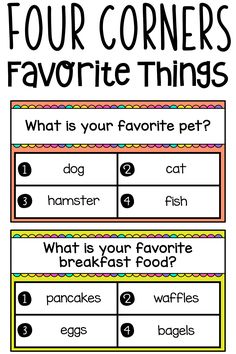 four corners favorite things printable activity for kids