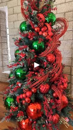 a christmas tree with red and green ornaments