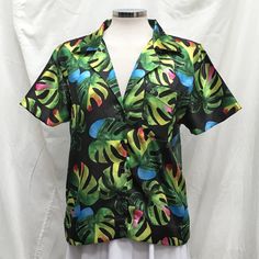 Women's Hawaiian Button-up shirt with Green Floral print. Custom printed Aloha Shirt in vibrant full-color on soft polyester fabric. * 100% Polyester Poplin * Hand Wash with Delicate Soap and Hang Dry Comfortable fitting, short sleeve shirt with a notched lapel and button front. Floral Resort Wear, Tropical Shirt Womens Blouses Summer, Tropical Shirt, Tropical Shirts, Summer Blouses, Aloha Shirt, Lounge Pants, Blouse And Skirt, Floral Printed, Women's Tops