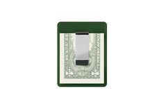 Money Clip Card Holder - 2 Cards - Dark Green - Smooth Leather Classic Card Holder With Key Clip For Daily Use, Classic Silver Card Holder For Formal Occasions, Silver Classic Card Holder For Formal Occasions, Elegant Green Rectangular Card Holder, Classic Silver Rectangular Card Holder, Elegant Green Formal Card Holder, Classic Silver Card Holder With Card Slots, Cards Holder, Clip Cards