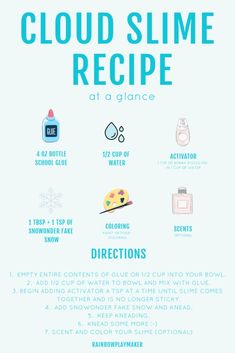 the cloud slime recipe is shown with instructions