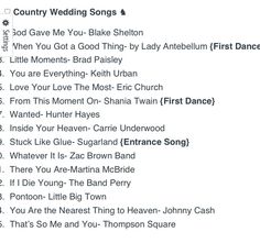 the country wedding songs are shown in black and white