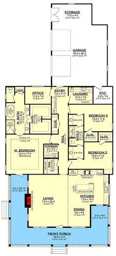 the first floor plan for a home with two master suites and an attached living area