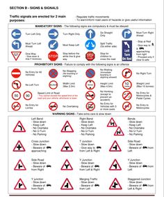 an image of road signs in english and spanish with the words section b - signs & signals