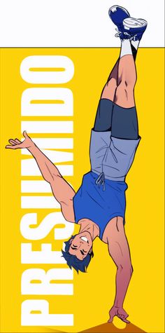 a man doing a handstand in front of a yellow background with the words pro wrestling on it