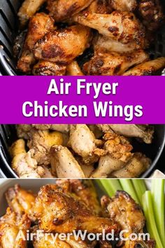 air fryer chicken wings with text overlay