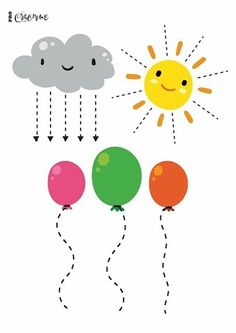 the sun and clouds are connected to balloons with arrows pointing in different directions, as well as an arrow