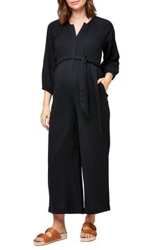 Make your maternity style a little easier in this gauzy cotton jumpsuit in a relaxed fit designed with a snap front that's also ideal for nursing. 54" length Front snap closure Split neck Three-quarter sleeves with elastic cuffs Side-seam pockets Removable sash Unlined 100% cotton Machine wash, line dry Imported Women's Clothing Nordstrom Maternity Clothes, Nursing Outfit, Pretty Mom, Nursing Dresses, Teacher Clothes, Coverall Jumpsuit, Nursing Wear, Stylish Maternity Outfits, Maternity Outfits