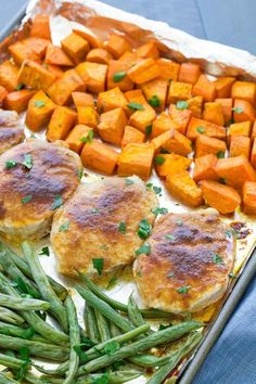 the best juicy pork chops with green beans and sweet potatoes