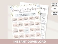 the instant printable planner sticker is shown in two different colors and features flowers