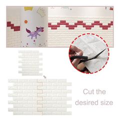 cut the desired size paper with scissors to make it look like brick wallpapers