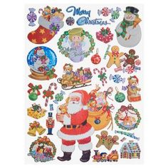 christmas stickers with santa clause and decorations