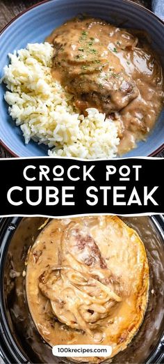 crock pot cube steak with gravy and mashed potatoes