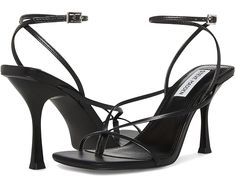 Women's Steve Madden Annie Heeled Sandal Open Toe Sandals With Heel Loop For Events, Black Summer Sandals For Event, Formal Black Sandals With Heel Strap, Open Heel Sandals With Heel Loop For Events, Sandals With Heel Loop And Open Heel For Events, Black Sandals With Single Toe Strap For Cocktail, Black High Heel Sandals For Events, Strappy Sandals With Padded Heel For Wedding, Elegant Black Sandals With Heel Loop