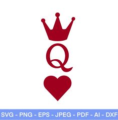 a red heart with a crown on top and the word q is in the middle