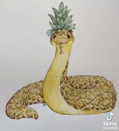 a drawing of a snake with a pineapple on its head