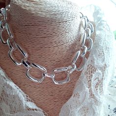 Chunky 925 Sterling Silver Chain Link Necklace, Geometric Thick Chain Choker - Etsy Silver Chain Link Necklace, Trend Necklace, Chunky Choker Necklace, Chunky Silver Necklace, Chain Link Necklace Silver, Chunky Choker, Trending Bracelets, Bold Necklace, Engraved Jewelry