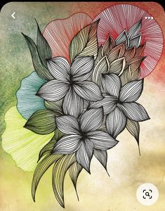 a drawing of flowers on a colorful background