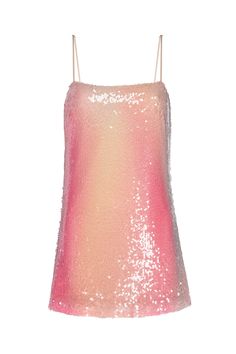 Our new Aline mini dress is a sparkling Summer stunner. Cut from a glittering pink ombré sequin stretch fabric, this short shift features a straight neckline with adjustable spaghetti straps and v backline with a strap across. Slightly sheer. Lined. Pair this 90's inspired dress with everything from flat sandals to strappy heels. Made in the USADry Clean95% Polyester 5% Spandex Model Measurements: Height 5'9", Waist 24.5, Bust 32, Hips 35Model is wearing size XS Party Outfit Pink, Aline Mini Dress, Pink Homecoming Dresses, Aline Dress, Grad Dresses, Straight Neckline, Hoco Dresses, Inspired Dress, Dance Dresses