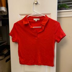 Cropped Look, Really Cute And Trendy. Never Worn, Just Wrinkled (No Flaws). Great High Quality Fabric Trendy Red Collared Top, Nordstrom Short Sleeve Tops For Summer, Nordstrom Cotton Short Sleeve Tops, Red Tee, Quality Fabric, Nordstrom, Womens Tops, Crop Tops, High Quality