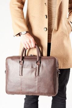 Gazeli Handmade Leather Briefcase · Dark Brown by Capra Functional Business Briefcase With Large Capacity, Functional Large Capacity Briefcase For Business, Functional Large Capacity Business Briefcase, Professional Brown Rectangular Bag, Professional Brown Rectangular Case, Brown Rectangular Professional Bag, Professional Brown Bag For Business Trips, Functional Brown Business Luggage, Professional Rectangular Briefcase With Luggage Sleeve