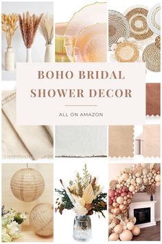 the boho bridal shower decor is all on amazon