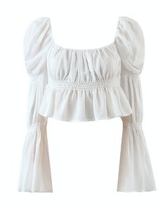 Color: White Sizing: true to size, if in-between size up {runs short} Trumpet Puff Sleeve Model is 5'8 wearing a Small Short Dress Patterns, Flowy Shirts, Vintage Kawaii, Elegant Clothing, Sleeve Model, In The Beach, Beach Pics, Clothes Aesthetic, In Between