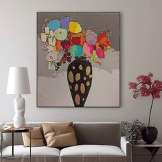 Large Abstract Vase Paintings Square Contemporary Colorful Stone Flower Paintings Spring Painting Framed Abstract Flower Paintings, Large Canvas Art Abstract, Arty Ideas, Canvas Art Abstract, Flower Canvas Art, Abstract Flower Art, Still Life Oil Painting, Abstract Flower Painting, Flower Paintings