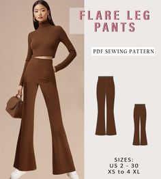 Digital sewing pattern for flare leg pants.   ✔️ US Sizes: 2, 4, 6, 8, 10, 12, 14, 16, 18, 20, 22, 24, 26, 28, 30 ✔️ Standard sizes: XS, S, M, L, XL, 2XL, 3XL, 4XL/5XL ✔️These templates are suitable for A4, A0 and US Letter size paper. When you purchase this pattern, you will receive a digital (pdf) sewing pattern and instructions. Once your payment processes, you will automatically receive a download links of pattern files. If you have any problem accessing the files, please don't hesitate to c Flare Pants Pattern, Pattern Wide Leg Pants, Wide Leg Pants Pattern, Trouser Pattern, Pants Sewing, Diy Clothes Design, Pants Sewing Pattern, Comfy Pants, Flare Leg Pants