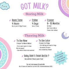 a poster with instructions on how to use milk for breastfeedings and babies