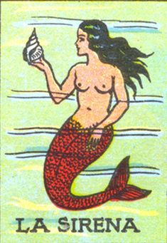 a stamp with a mermaid holding a bottle in it's hand and the words la sirena written on it