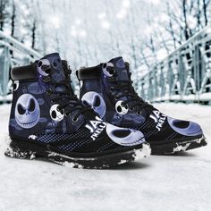 Jack Skellington Boots, Timbs Boots, Nightmare Before Christmas Shoes, Nightmare Before Christmas Gifts, Jack Skeleton, Cartoon Shoes, Christmas Shoes, Leather Boot Shoes, Shoe Gifts