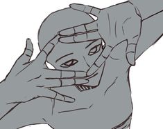 a drawing of a woman's face with her hands covering her face and fingers in the air