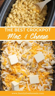 the best crockpot mac and cheese recipe is so easy to make it's loaded with shredded cheese