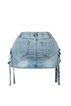 High waist washed denim mini skirt featuring front cargo pocket details Fly button and zipper closure with a back elastic waistband Runs true to size Utility Style Mini Denim Skirt With Pockets, Summer Cargo Skirt With Pockets In Medium Wash, Casual Denim Skort With Side Pockets, Medium Wash Mini Skort With Pockets, Utility Denim Blue Denim Skirt For Summer, Medium Wash Denim Mini Skirt With Pockets, Utility Denim Skirt In Blue For Summer, Mini Denim Skirt With Pockets In Medium Wash, Utility Style Denim Blue Skirt For Summer