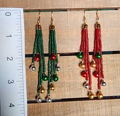 Jingle Bells, Red Beaded Earrings - Etsy Festive Gold Beaded Earrings, Holiday Beaded Dangle Earrings, Festive Earrings With Gold Beads, Christmas Gold Beaded Earrings, Christmas Festive Gold Beaded Earrings, Gold Beaded Christmas Earrings, Festive Gold Beaded Christmas Earrings, Christmas Festive Beaded Dangling Earrings, Gold Beaded Earrings For Christmas