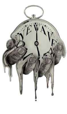 a clock with dripping paint on it and the words beware written in black ink