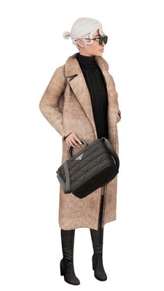 an older woman in a fur coat holding a handbag