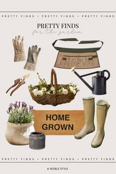 the cover of pretty finds magazine featuring gardening items