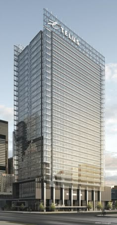 an artist's rendering of the exterior of a tall building with glass panels on top