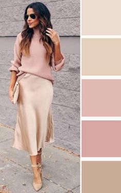 Pastel Combinations Outfits, Pastel Business Outfit, Taupe Color Combinations Outfit, Brown And Pink Outfit Color Combos, Peach Inspired Outfit, Color Outfit Combinations, Pink And Beige Outfit